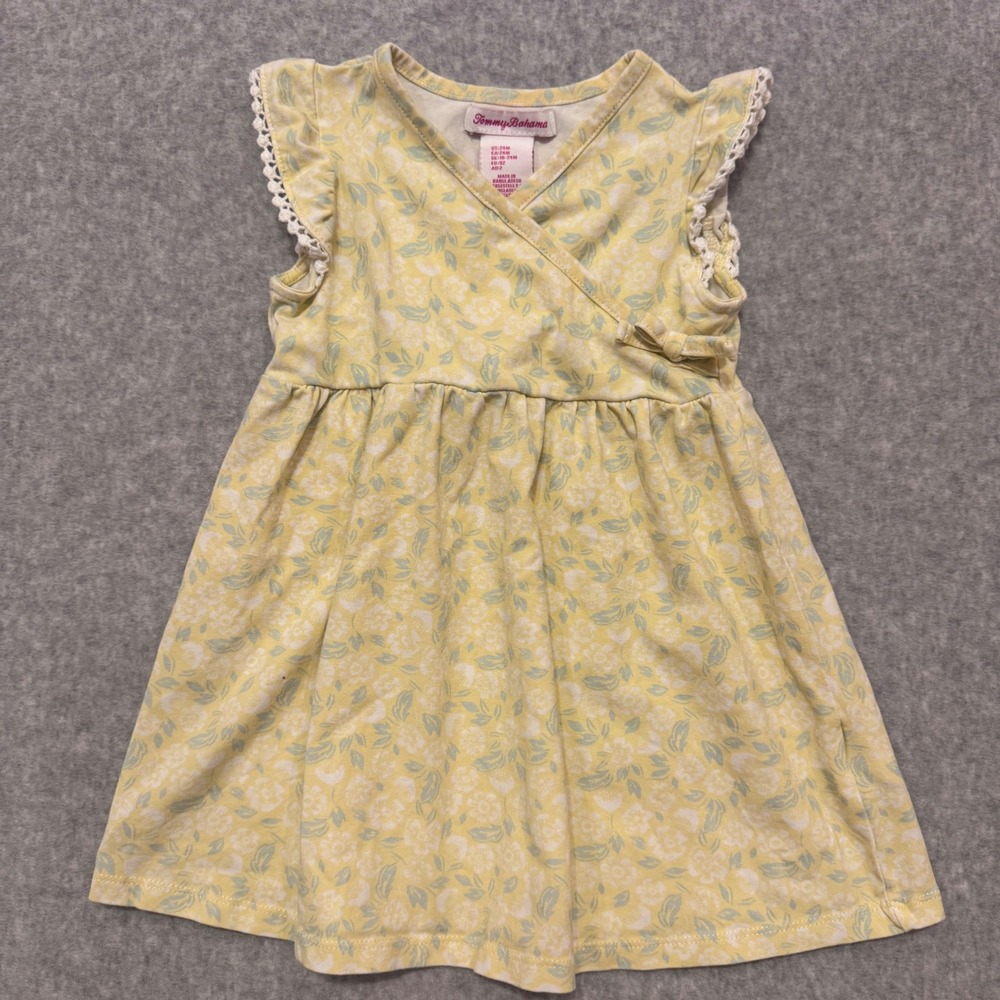 Tommy Bahama Girls Yellow Floral Lace Wrap Dress 24M Toddler Summer Sun Dress